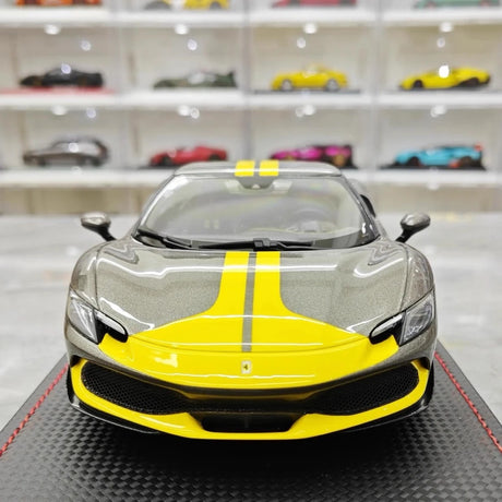 [MR Collection] 1:18 Ferrari 2021 296 GTB Racing Stripe Gray & Yellow Model Car Resin