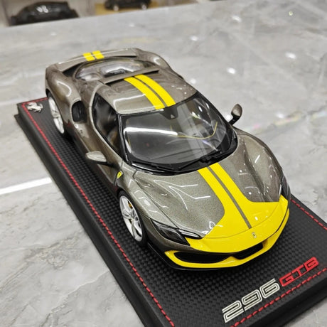 [MR Collection] 1:18 Ferrari 2021 296 GTB Racing Stripe Gray & Yellow Model Car Resin
