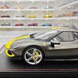 [MR Collection] 1:18 Ferrari 2021 296 GTB Racing Stripe Gray & Yellow Model Car Resin