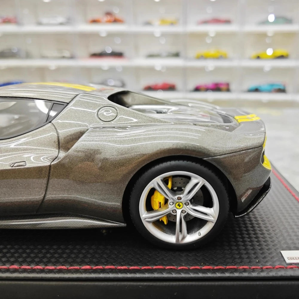 [MR Collection] 1:18 Ferrari 2021 296 GTB Racing Stripe Gray & Yellow Model Car Resin