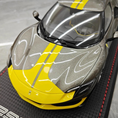 [MR Collection] 1:18 Ferrari 2021 296 GTB Racing Stripe Gray & Yellow Model Car Resin