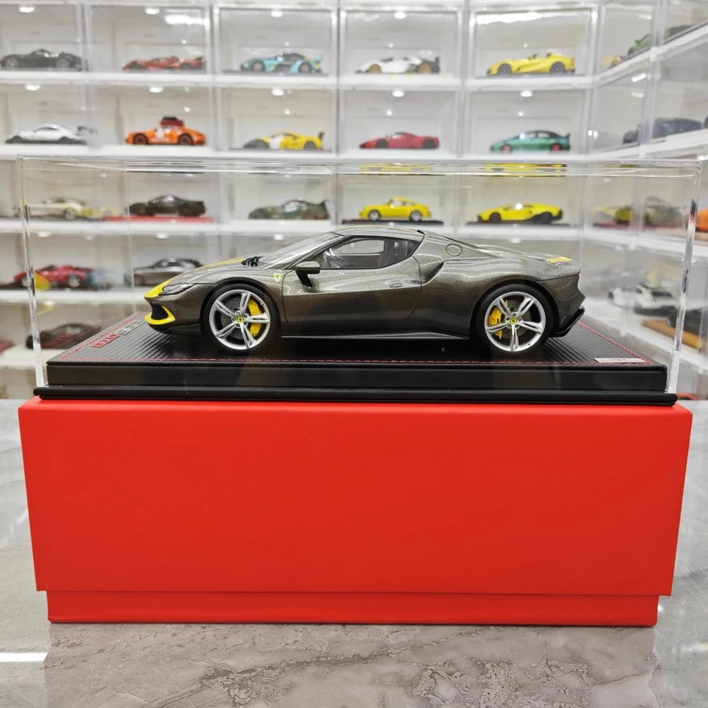 [MR Collection] 1:18 Ferrari 2021 296 GTB Racing Stripe Gray & Yellow Model Car Resin