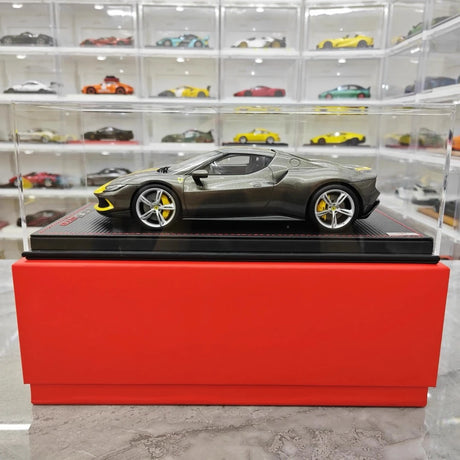 [MR Collection] 1:18 Ferrari 2021 296 GTB Racing Stripe Gray & Yellow Model Car Resin