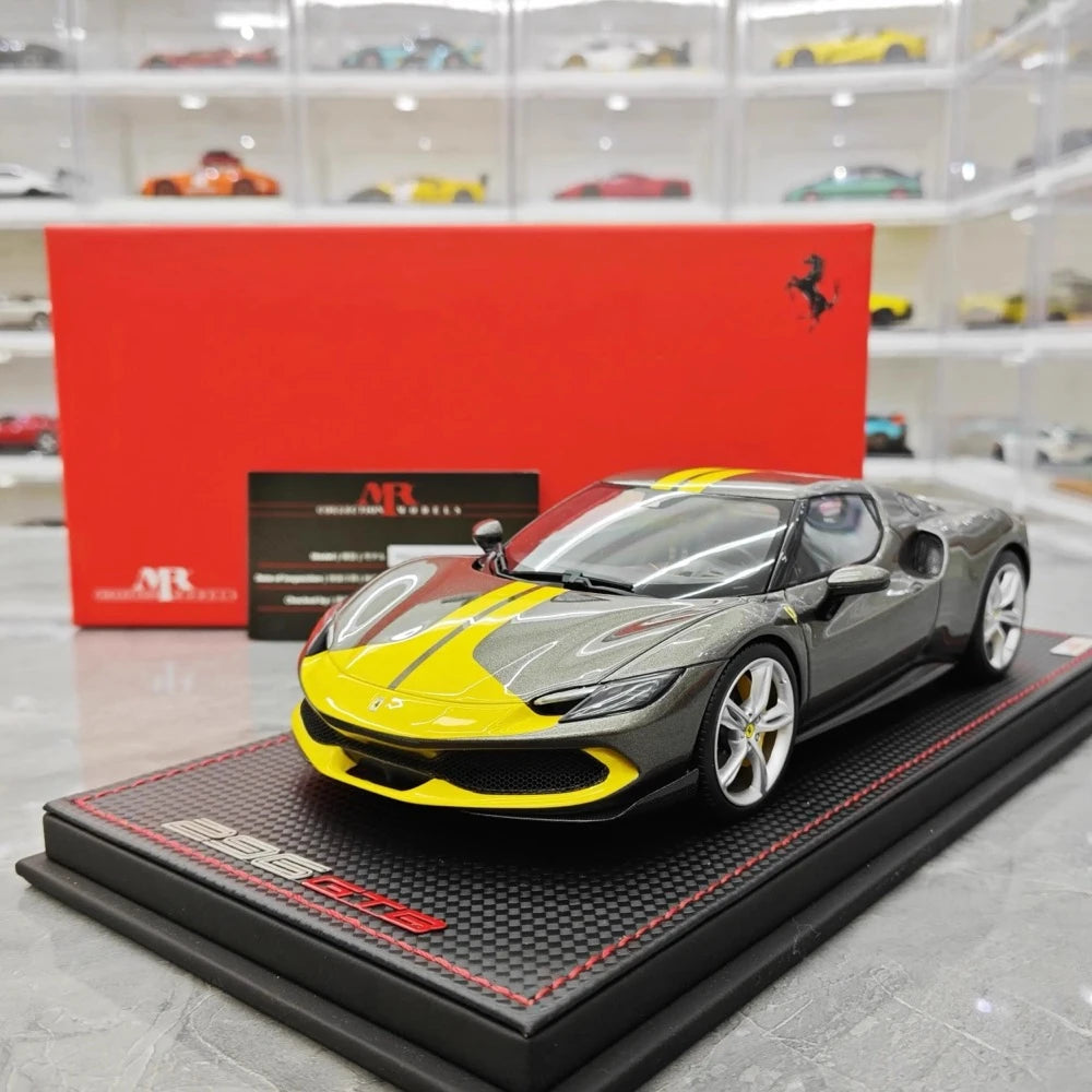 [MR Collection] 1:18 Ferrari 2021 296 GTB Racing Stripe Gray & Yellow Model Car Resin