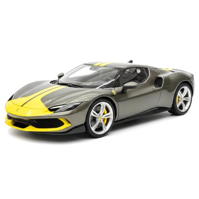 [MR Collection] 1:18 Ferrari 2021 296 GTB Racing Stripe Gray & Yellow Model Car Resin