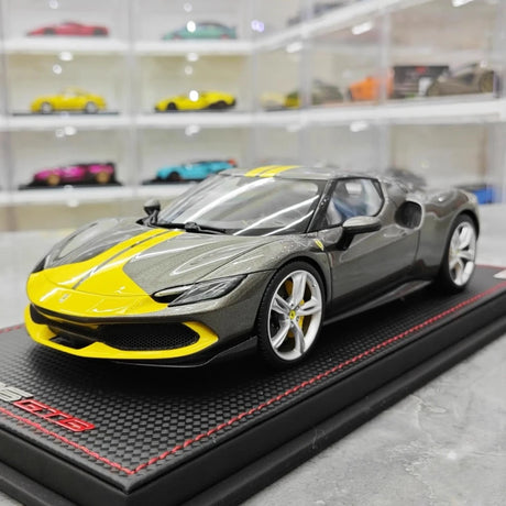 [MR Collection] 1:18 Ferrari 2021 296 GTB Racing Stripe Gray & Yellow Model Car Resin