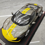 [MR Collection] 1:18 Ferrari 2021 296 GTB Racing Stripe Gray & Yellow Model Car Resin