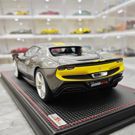 [MR Collection] 1:18 Ferrari 2021 296 GTB Racing Stripe Gray & Yellow Model Car Resin