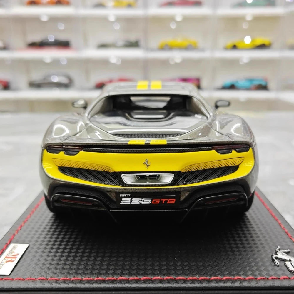 [MR Collection] 1:18 Ferrari 2021 296 GTB Racing Stripe Gray & Yellow Model Car Resin