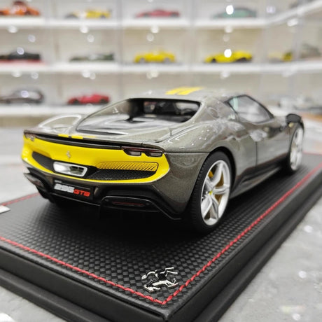 [MR Collection] 1:18 Ferrari 2021 296 GTB Racing Stripe Gray & Yellow Model Car Resin