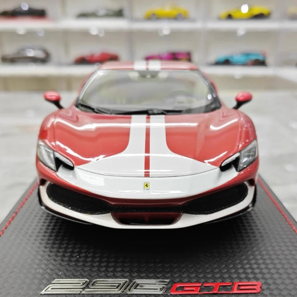 [MR Collection] 1:18 Ferrari 2021 296 GTB Racing Stripe Red & White Model Car Resin