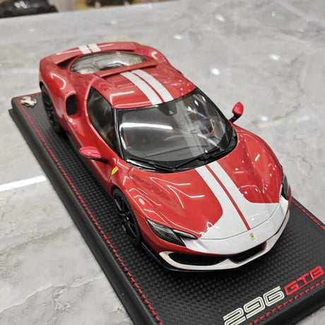 [MR Collection] 1:18 Ferrari 2021 296 GTB Racing Stripe Red & White Model Car Resin