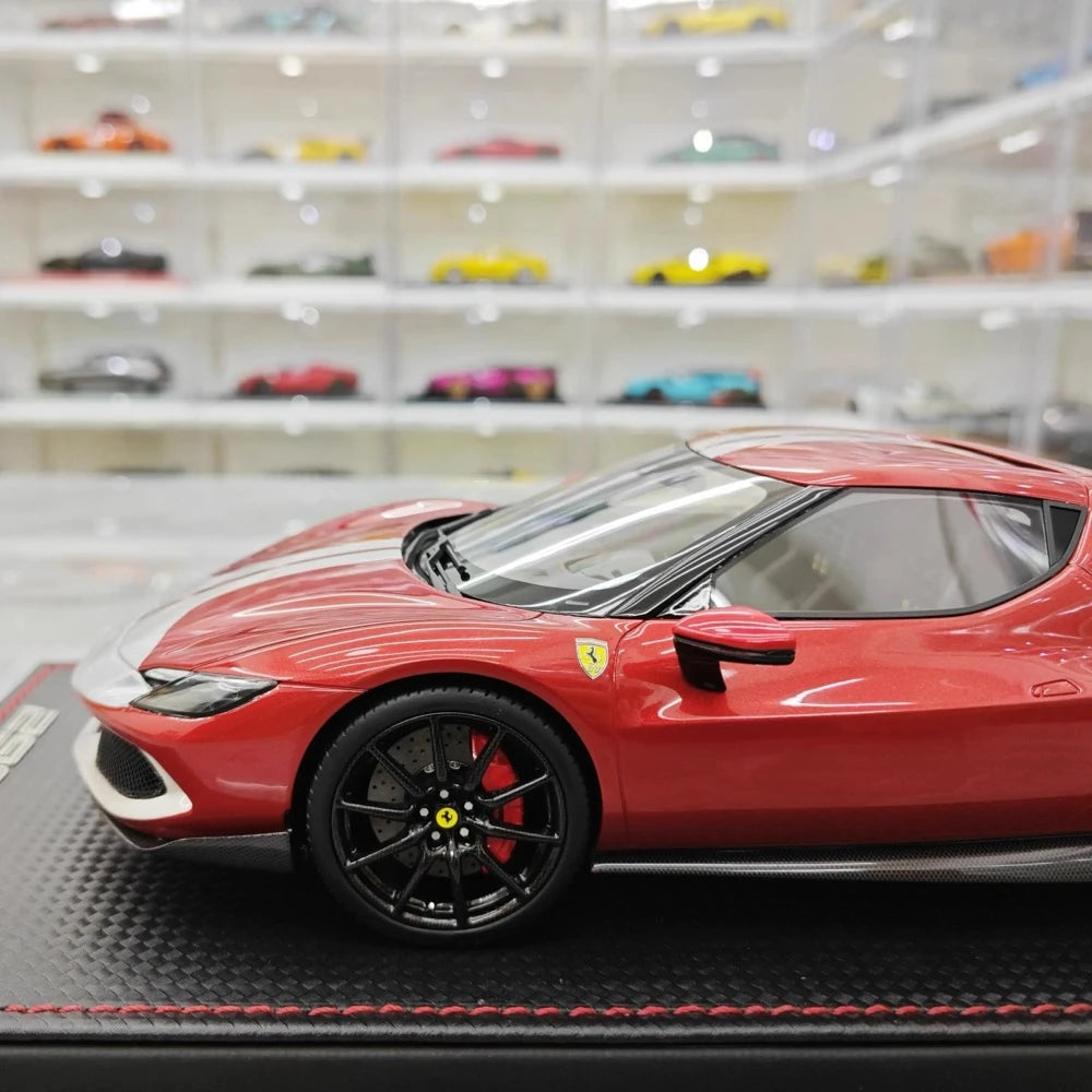 [MR Collection] 1:18 Ferrari 2021 296 GTB Racing Stripe Red & White Model Car Resin