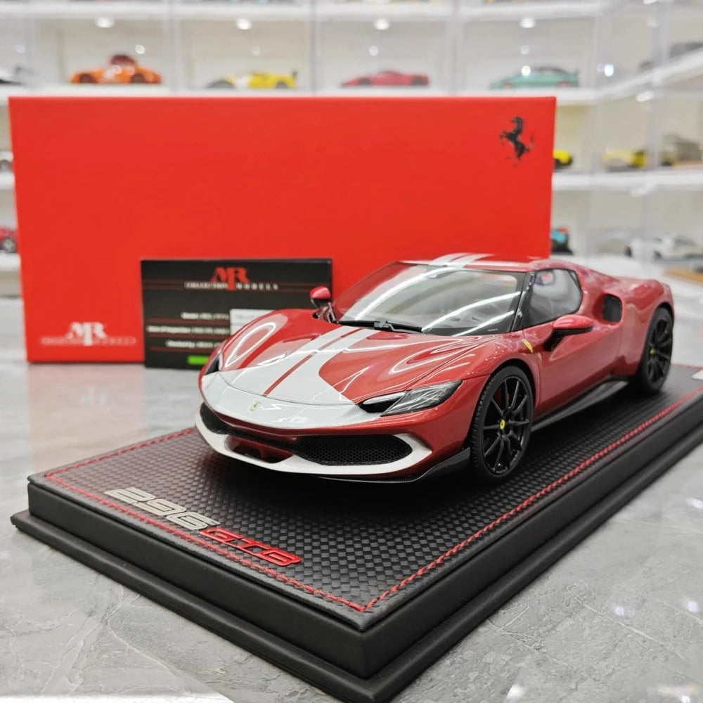 [MR Collection] 1:18 Ferrari 2021 296 GTB Racing Stripe Red & White Model Car Resin