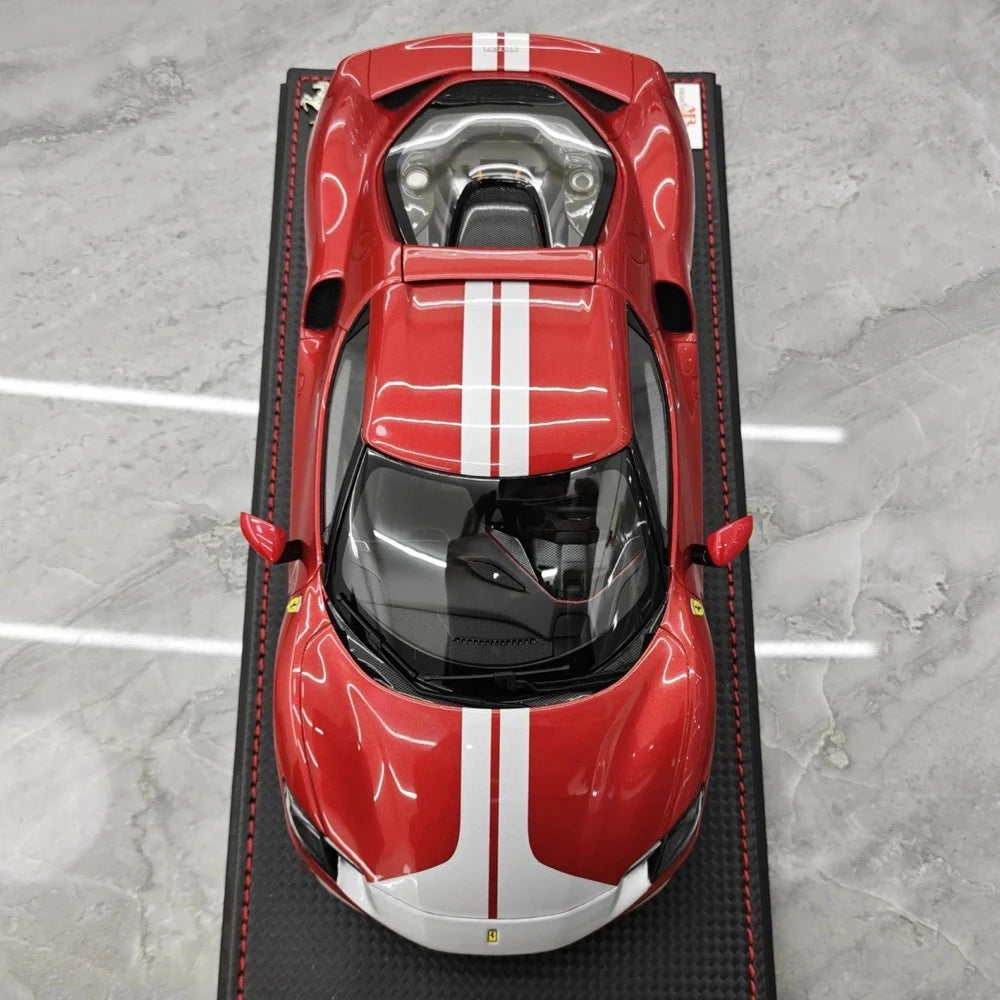 [MR Collection] 1:18 Ferrari 2021 296 GTB Racing Stripe Red & White Model Car Resin