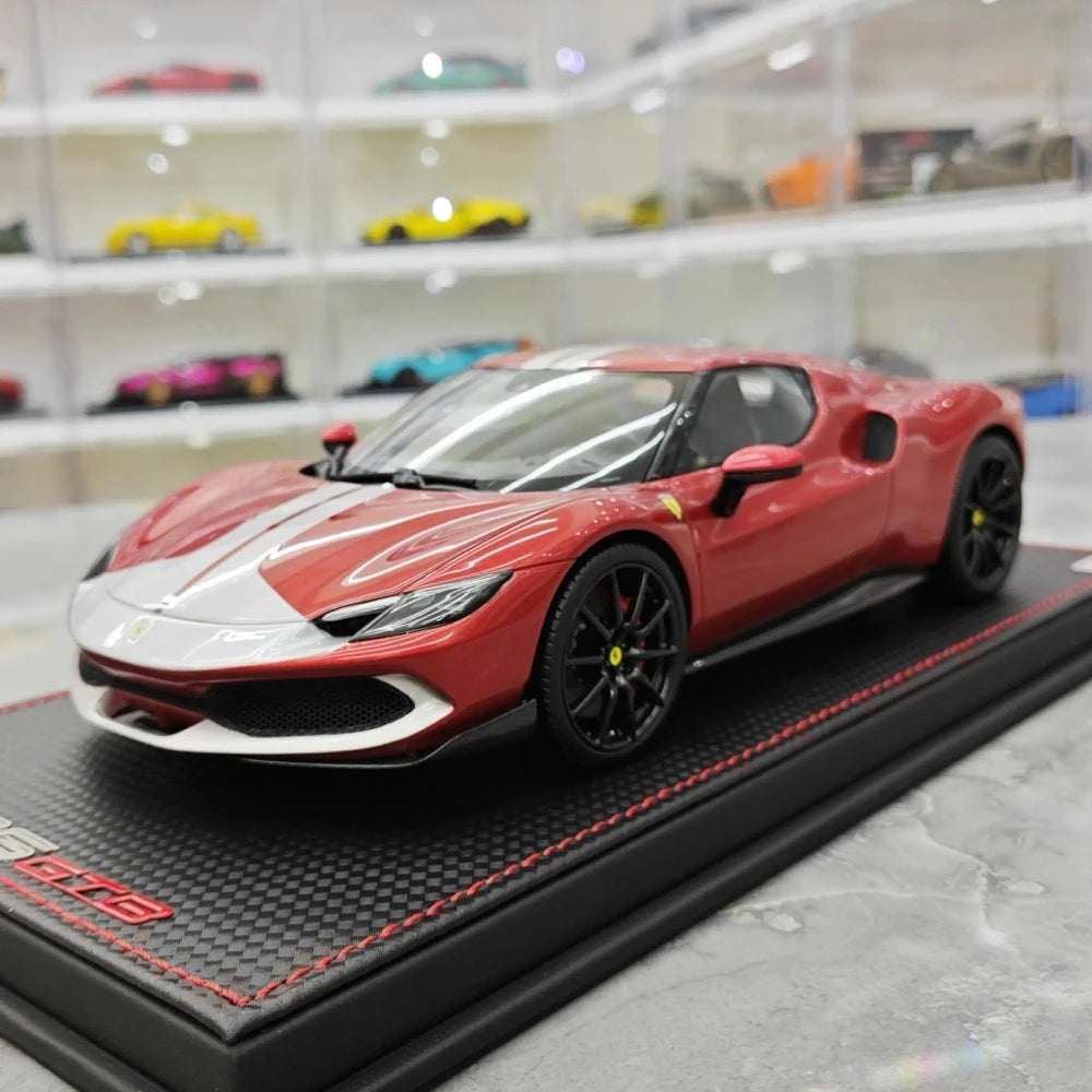 [MR Collection] 1:18 Ferrari 2021 296 GTB Racing Stripe Red & White Model Car Resin