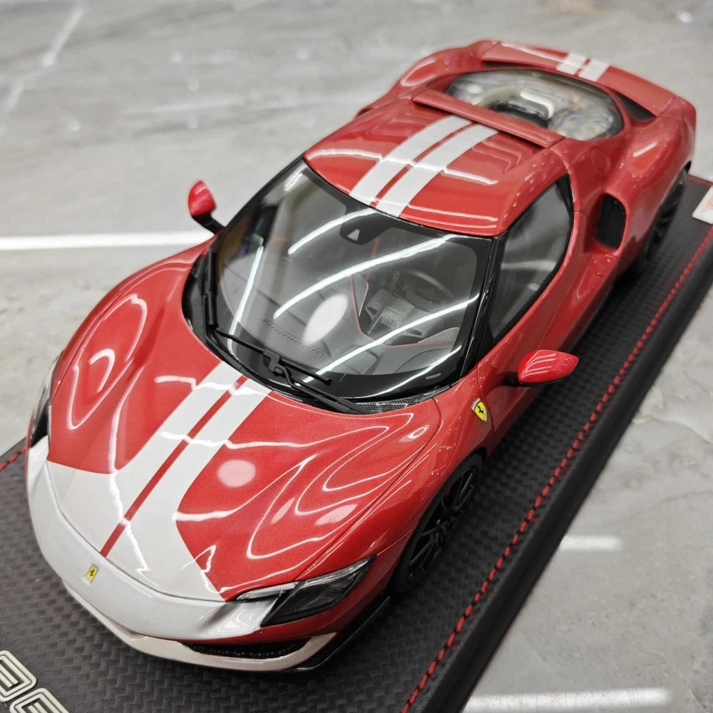 [MR Collection] 1:18 Ferrari 2021 296 GTB Racing Stripe Red & White Model Car Resin