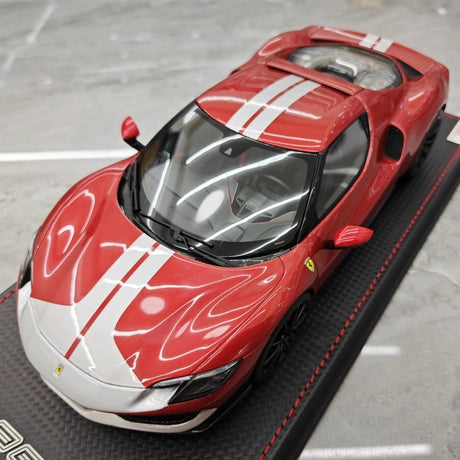 [MR Collection] 1:18 Ferrari 2021 296 GTB Racing Stripe Red & White Model Car Resin