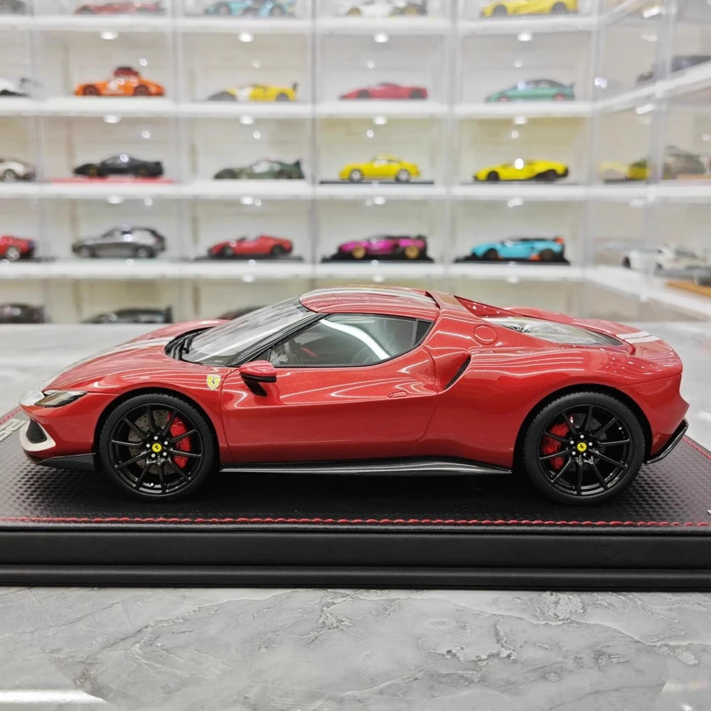 [MR Collection] 1:18 Ferrari 2021 296 GTB Racing Stripe Red & White Model Car Resin