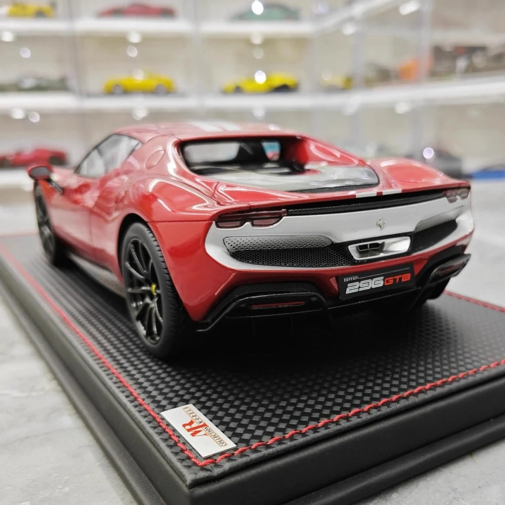 [MR Collection] 1:18 Ferrari 2021 296 GTB Racing Stripe Red & White Model Car Resin