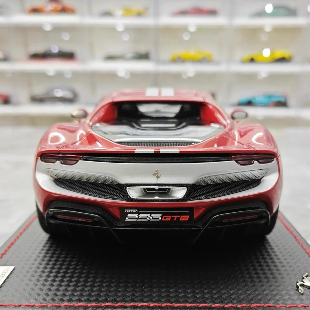 [MR Collection] 1:18 Ferrari 2021 296 GTB Racing Stripe Red & White Model Car Resin