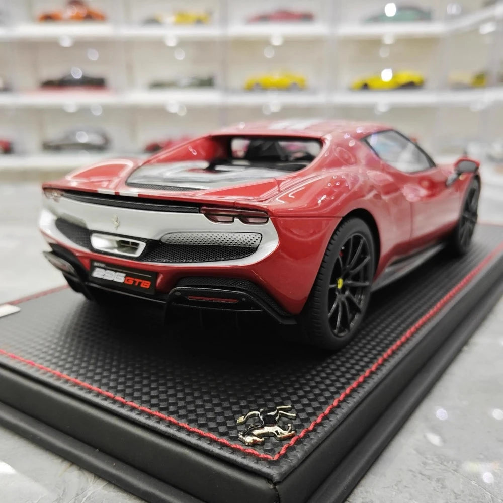 [MR Collection] 1:18 Ferrari 2021 296 GTB Racing Stripe Red & White Model Car Resin