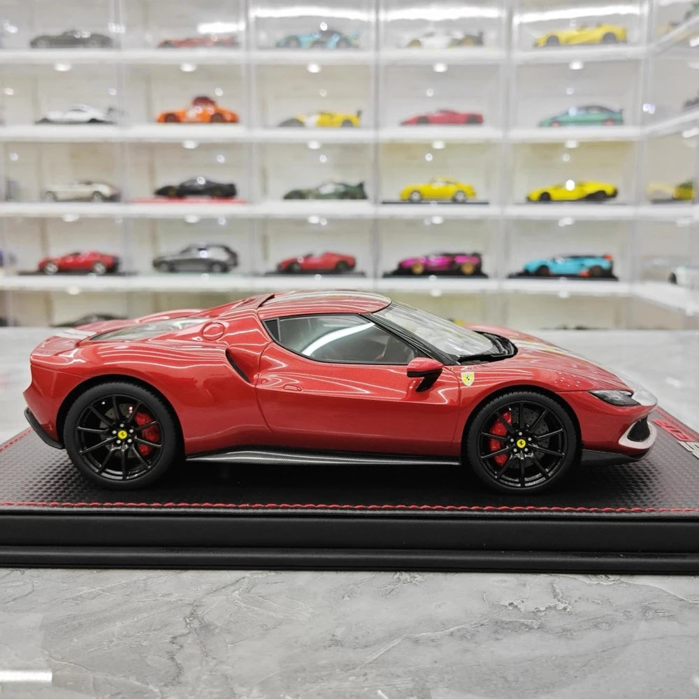 [MR Collection] 1:18 Ferrari 2021 296 GTB Racing Stripe Red & White Model Car Resin
