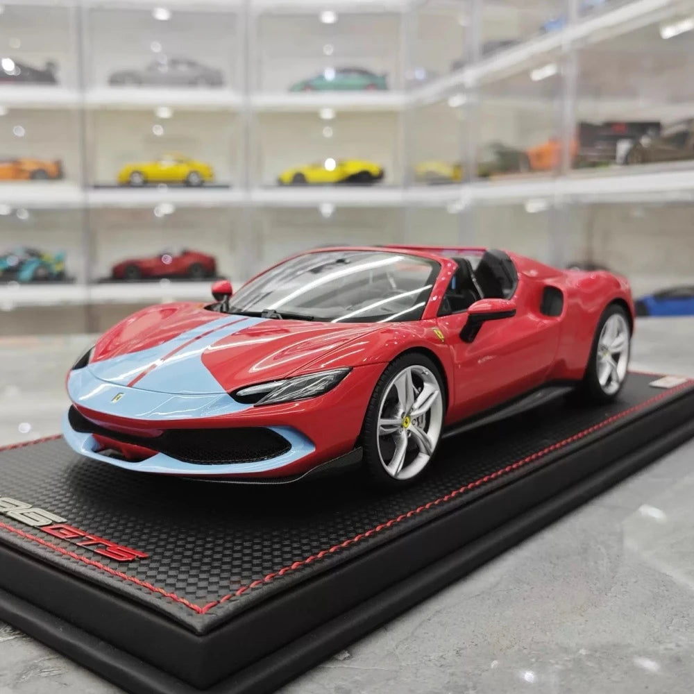 [MR Collection] 1:18 Ferrari 2021 296 GTB Racing Stripe Roadster röd blå modellbil resin