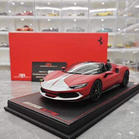 [MR Collection] 1:18 Ferrari 2021 296 GTB Racing Stripe Roadster Matte Red Model Car Resin