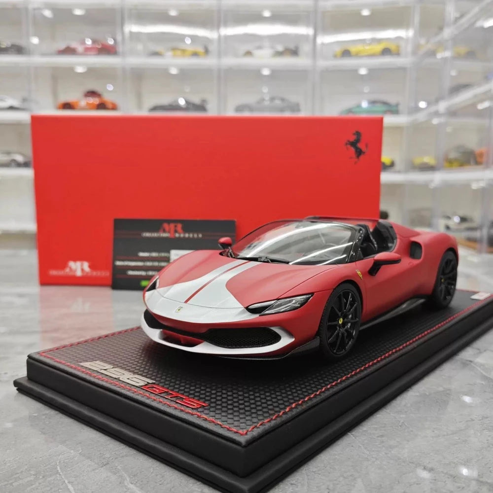 [MR Collection] 1:18 Ferrari 2021 296 GTB Racing Stripe Roadster Matte Red Model Car Resin