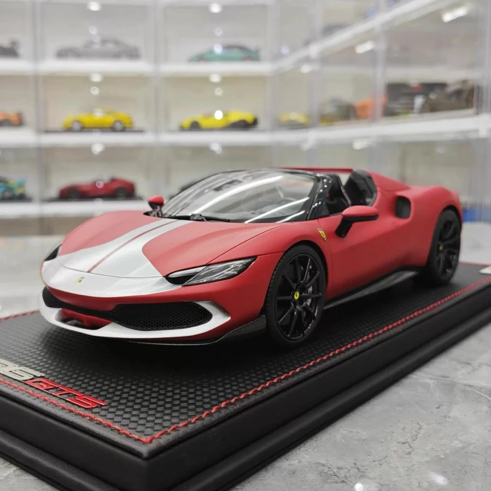 [MR Collection] 1:18 Ferrari 2021 296 GTB Racing Stripe Roadster Matte Red Model Car Resin