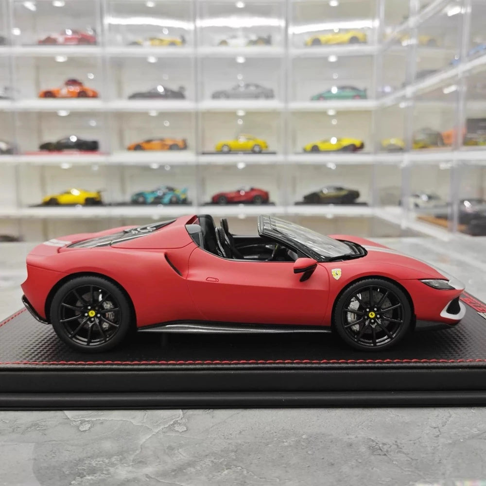 [MR Collection] 1:18 Ferrari 2021 296 GTB Racing Stripe Roadster Matte Red Model Car Resin