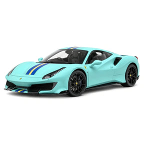 MR Colección Ferrari 2018 488 Pista Matte Tiffany Blue Racing Stripe 1:18 – Resina de Colección de Modelos de Resina (MR Collection)