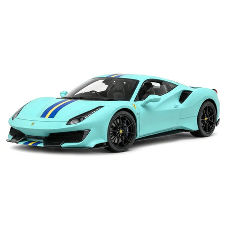 MR Collezione Ferrari 2018 488 Pista Matte Tiffany Blue Racing Stripe 1:18 – Modello in resina collezionabile (MR Collection)