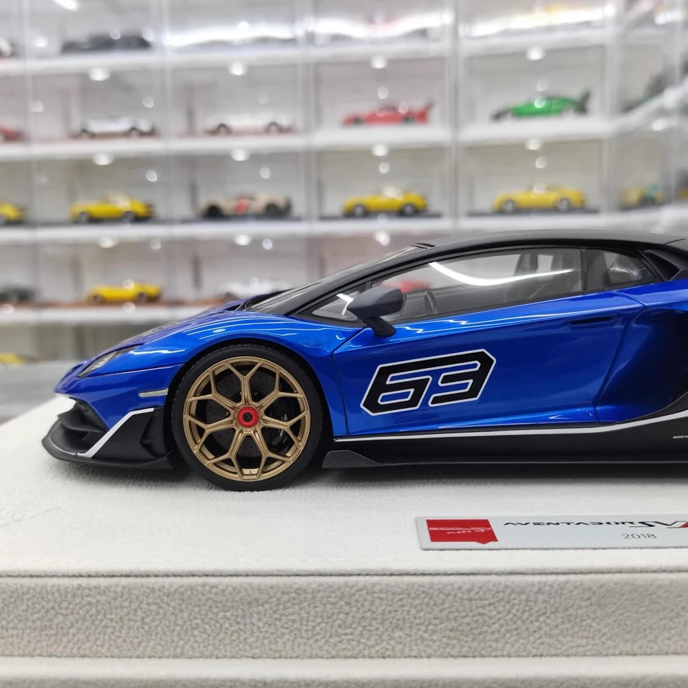 [Make Up] 1:18 Lamborghini 2018 Aventador SVJ 63 Blue Model Car Resin