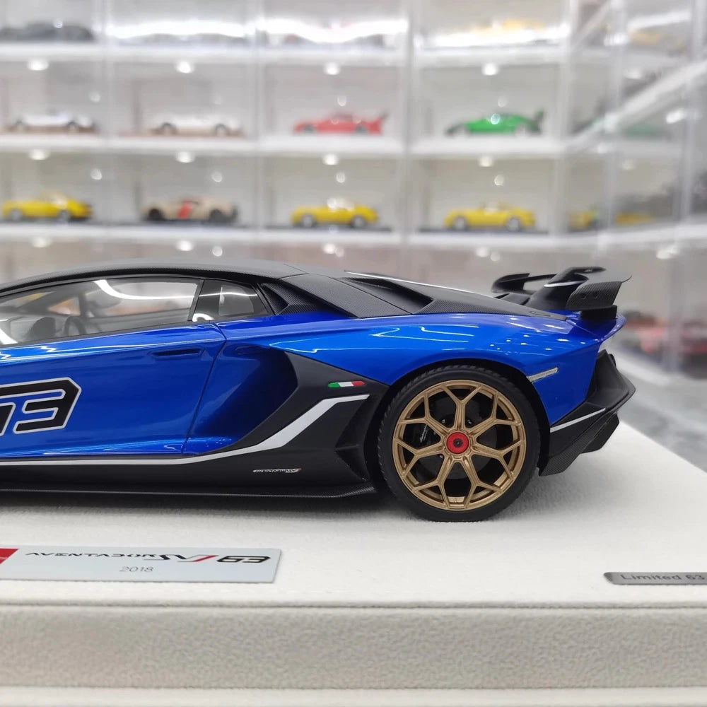 [Make Up] 1:18 Lamborghini 2018 Aventador SVJ 63 Blue Model Car Resin