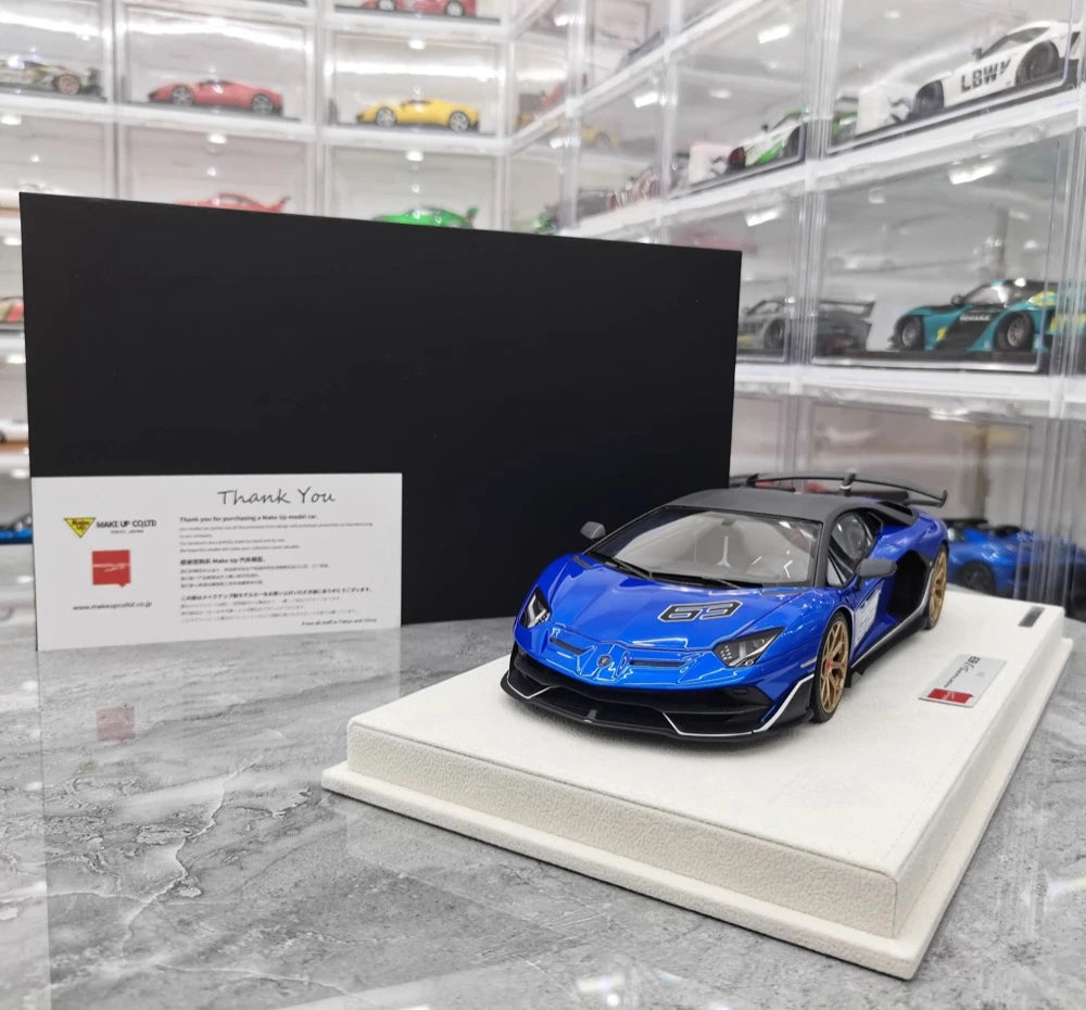 [Make Up] 1:18 Lamborghini 2018 Aventador SVJ 63 Blue Model Car Resin