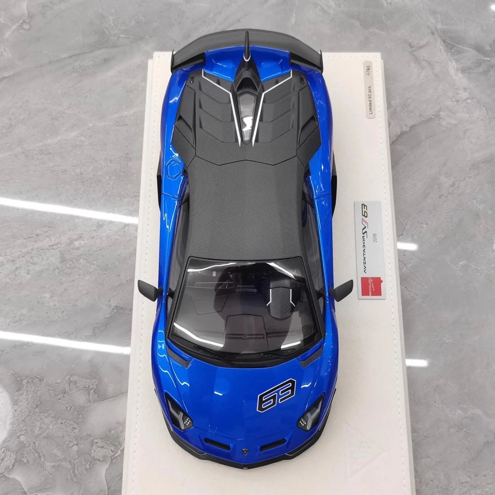 [Make Up] 1:18 Lamborghini 2018 Aventador SVJ 63 Blue Model Car Resin
