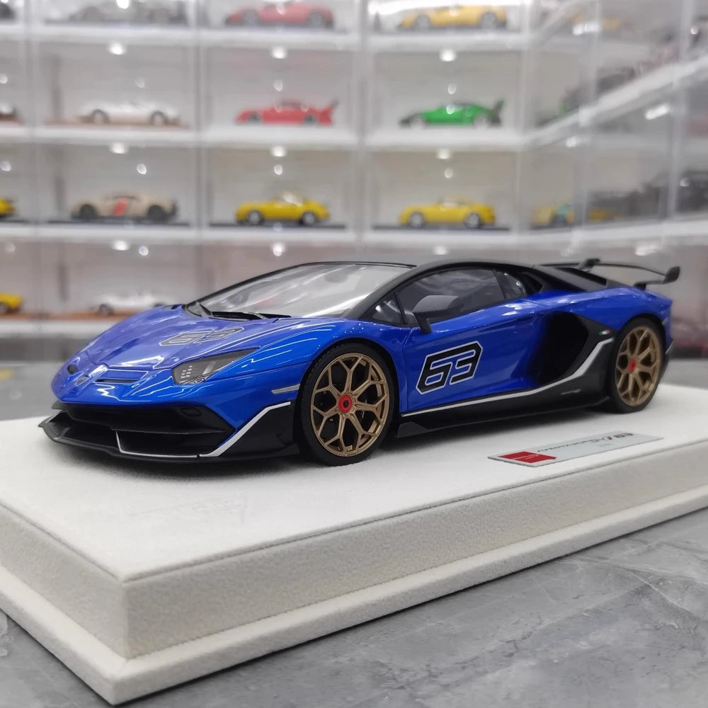 [Make Up] 1:18 Lamborghini 2018 Aventador SVJ 63 Blue Model Car Resin