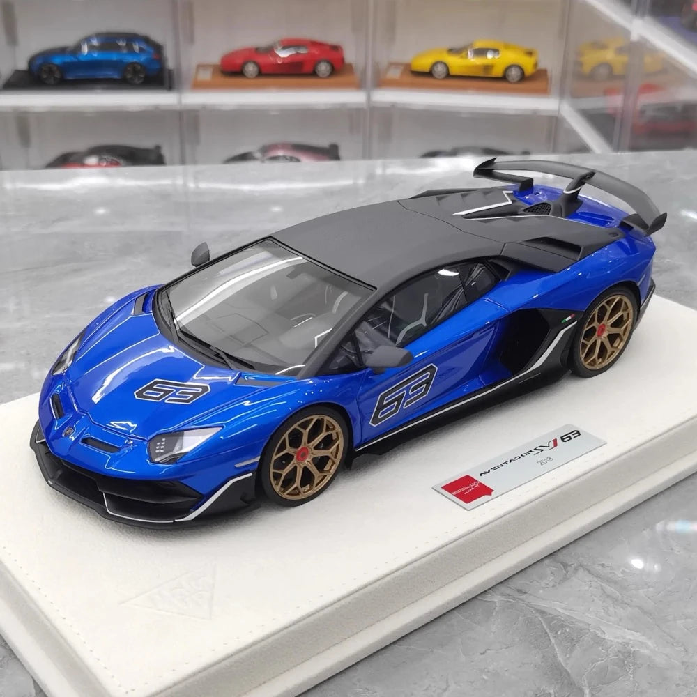 [Make Up] 1:18 Lamborghini 2018 Aventador SVJ 63 Blue Model Car Resin