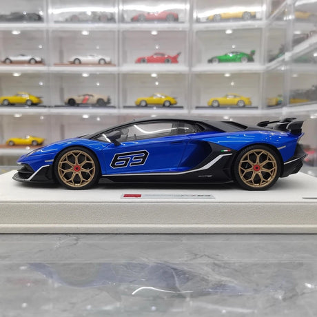 [Make Up] 1:18 Lamborghini 2018 Aventador SVJ 63 Blue Model Car Resin