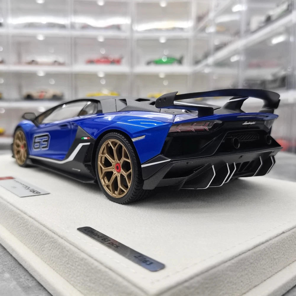 [Make Up] 1:18 Lamborghini 2018 Aventador SVJ 63 Blue Model Car Resin