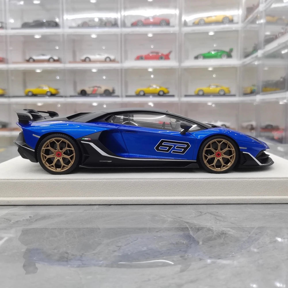 [Make Up] 1:18 Lamborghini 2018 Aventador SVJ 63 Blue Model Car Resin