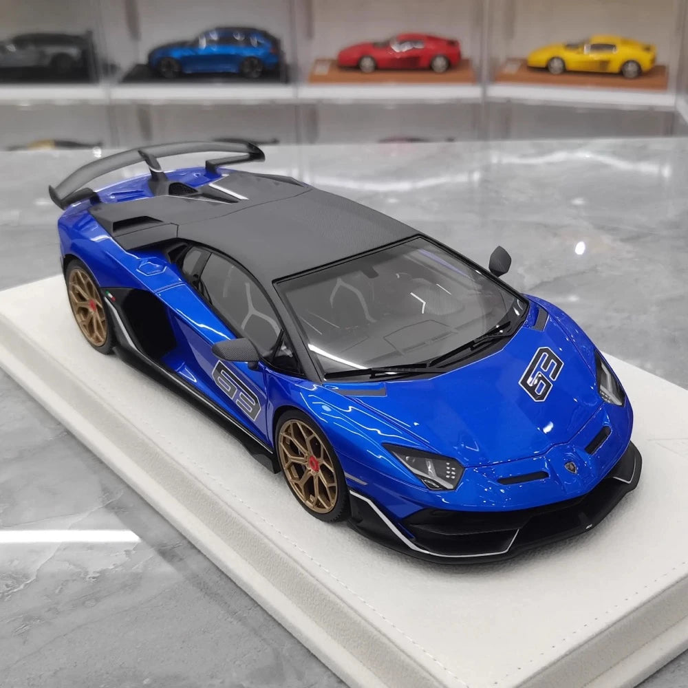 [Make Up] 1:18 Lamborghini 2018 Aventador SVJ 63 Blue Model Car Resin