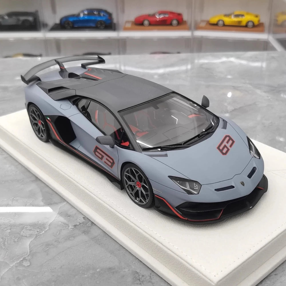 [Make Up] 1:18 Lamborghini 2018 Aventador SVJ 63 Gray Model Car Resin