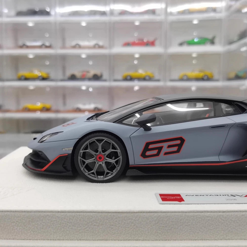 [Make Up] 1:18 Lamborghini 2018 Aventador SVJ 63 Gray Model Car Resin