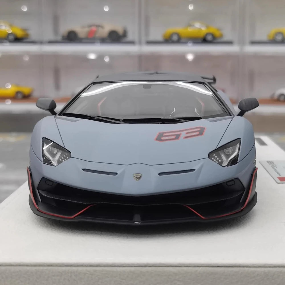 [Make Up] 1:18 Lamborghini 2018 Aventador SVJ 63 Gray Model Car Resin