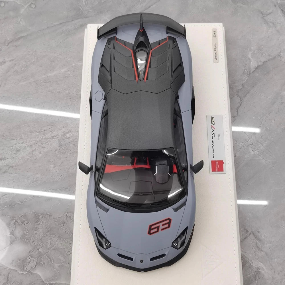 [Make Up] 1:18 Lamborghini 2018 Aventador SVJ 63 Gray Model Car Resin