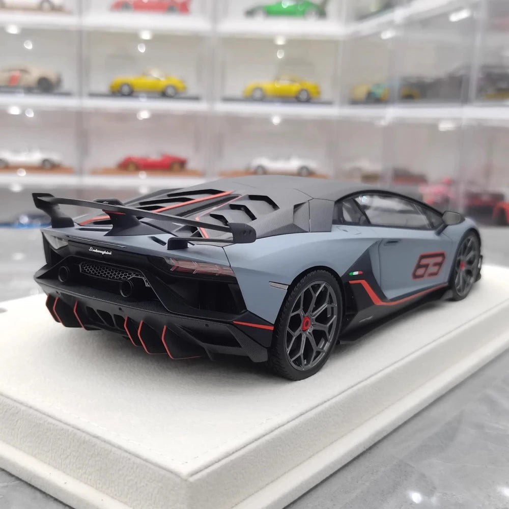 [Make Up] 1:18 Lamborghini 2018 Aventador SVJ 63 Gray Model Car Resin