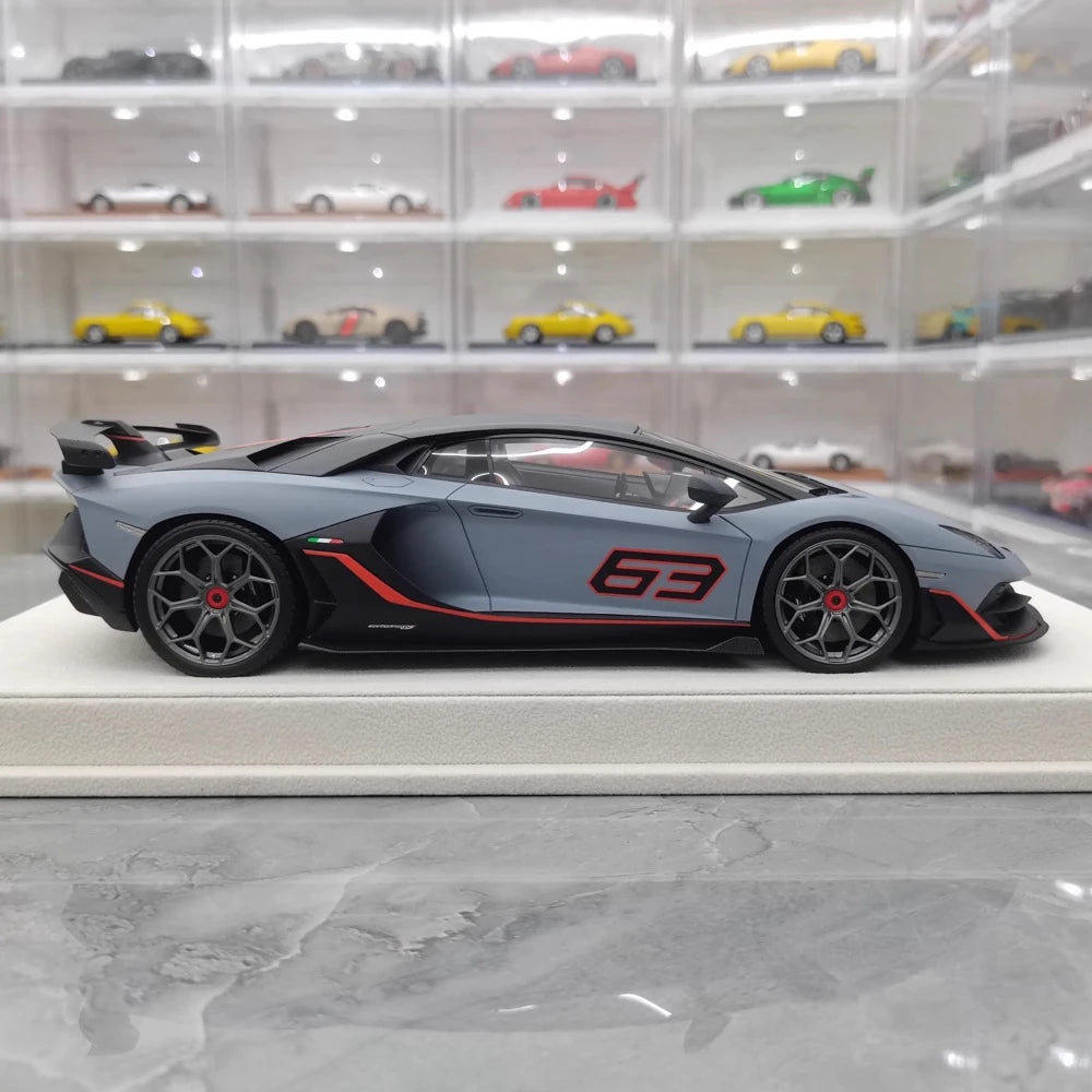 [Make Up] 1:18 Lamborghini 2018 Aventador SVJ 63 Gray Model Car Resin